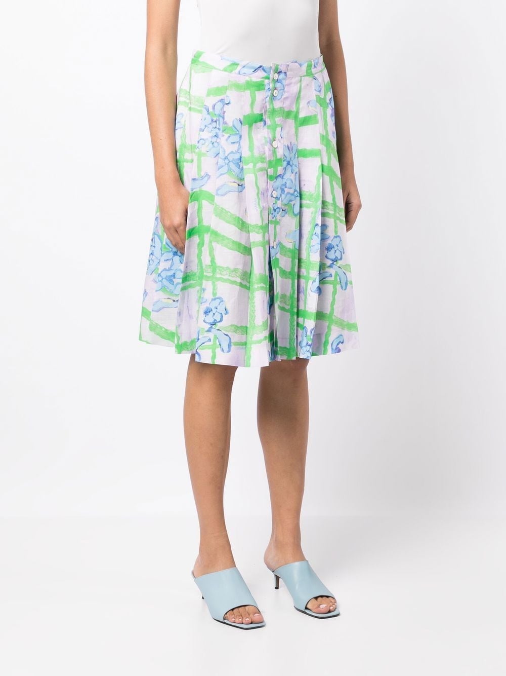 Shop Marni Painted Floral-print Skirt In Blue