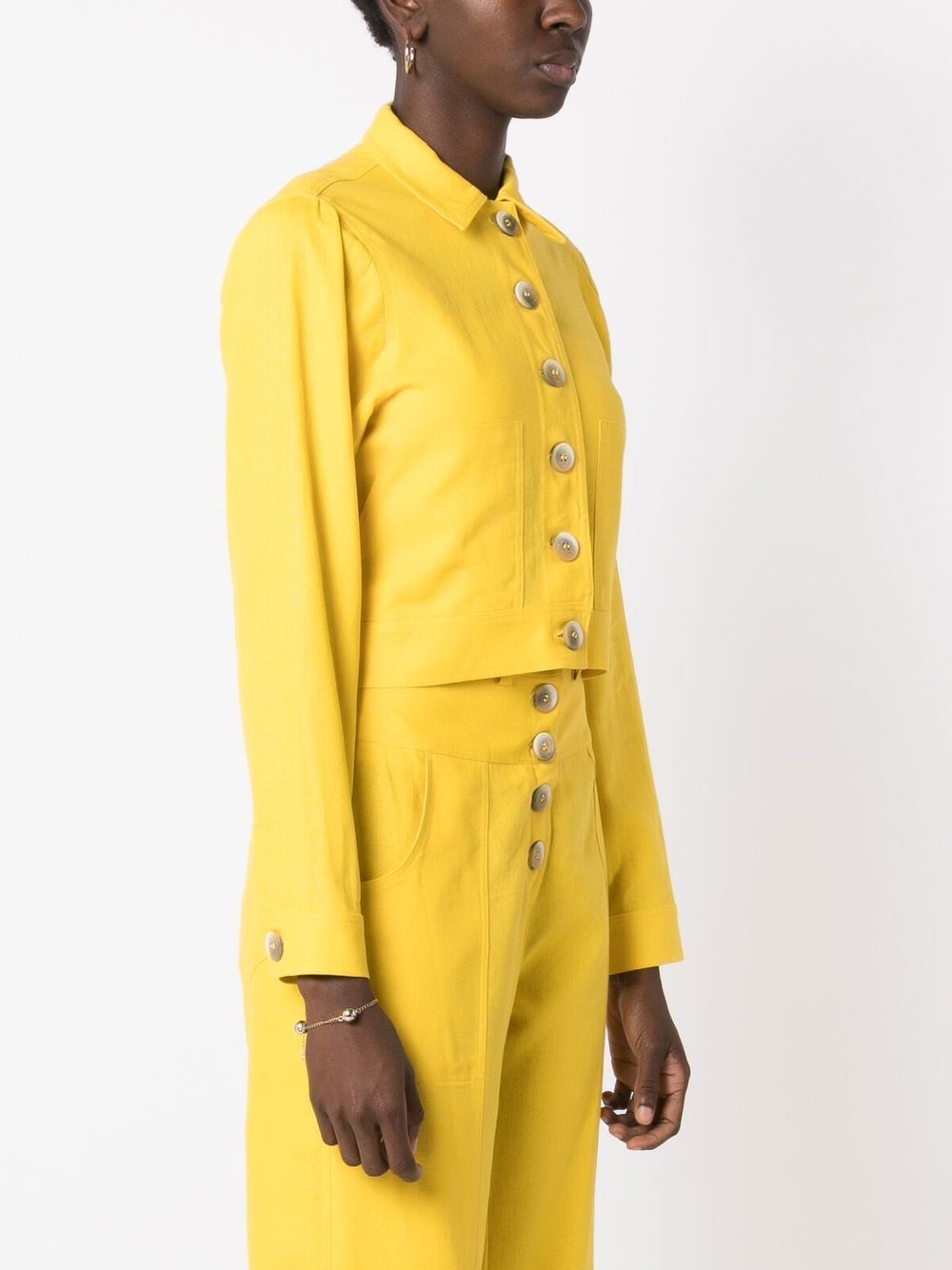 Shop Olympiah Cropped Button-front Jacket In Yellow