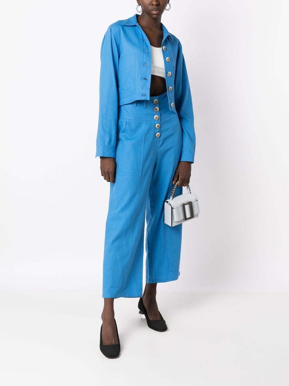 Shop Olympiah Cropped Button-front Trousers In Blue
