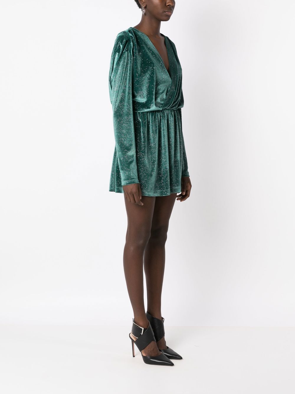 Shop Olympiah V-neck Velvet-effect Mini Dress In Green