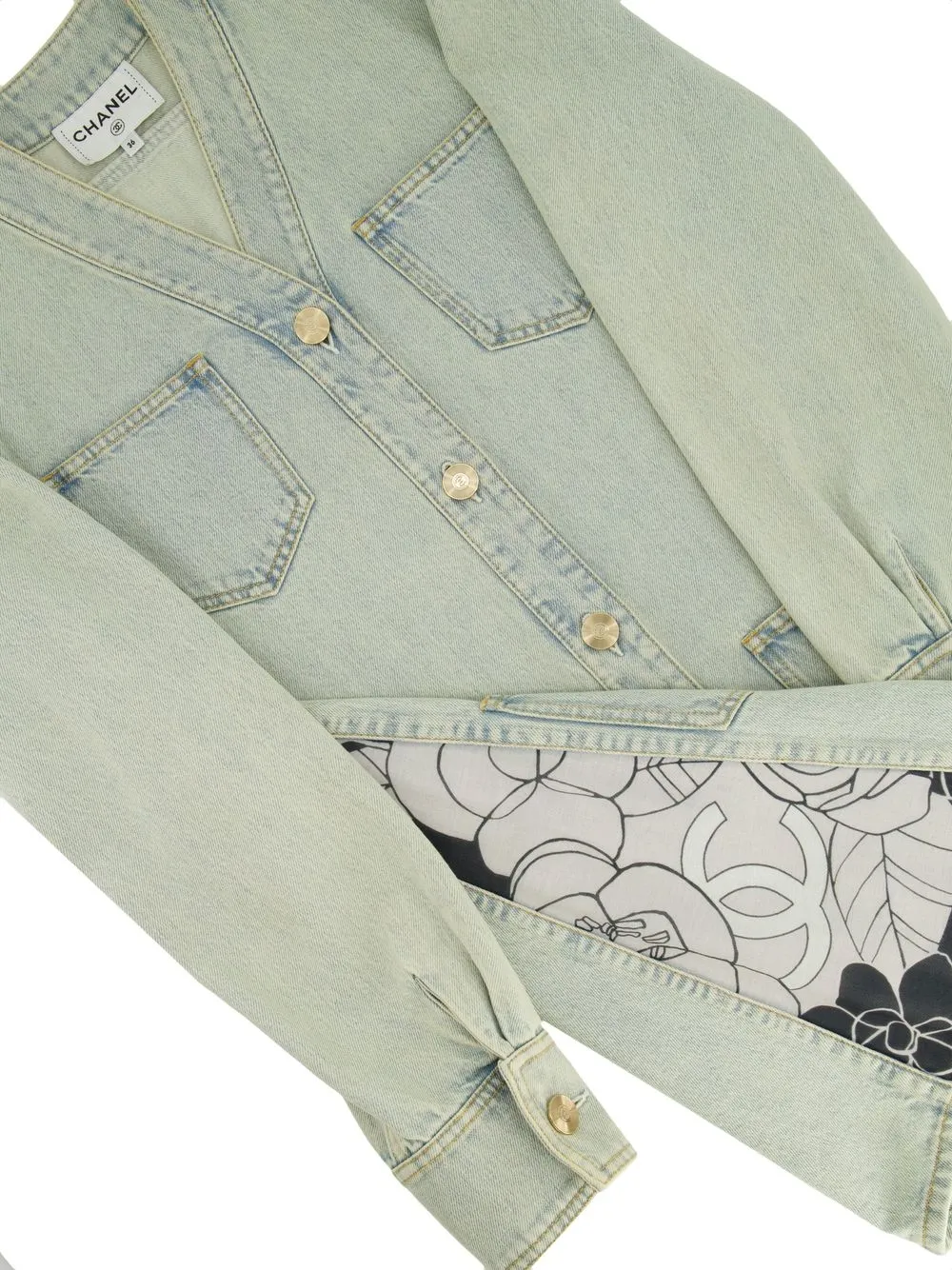 

Chanel Pre-Owned Coco Beach floral-panel denim jacket - Blue