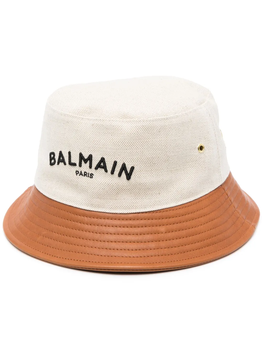 Shop Balmain Logo-embroidered Bucket Hat In Neutrals