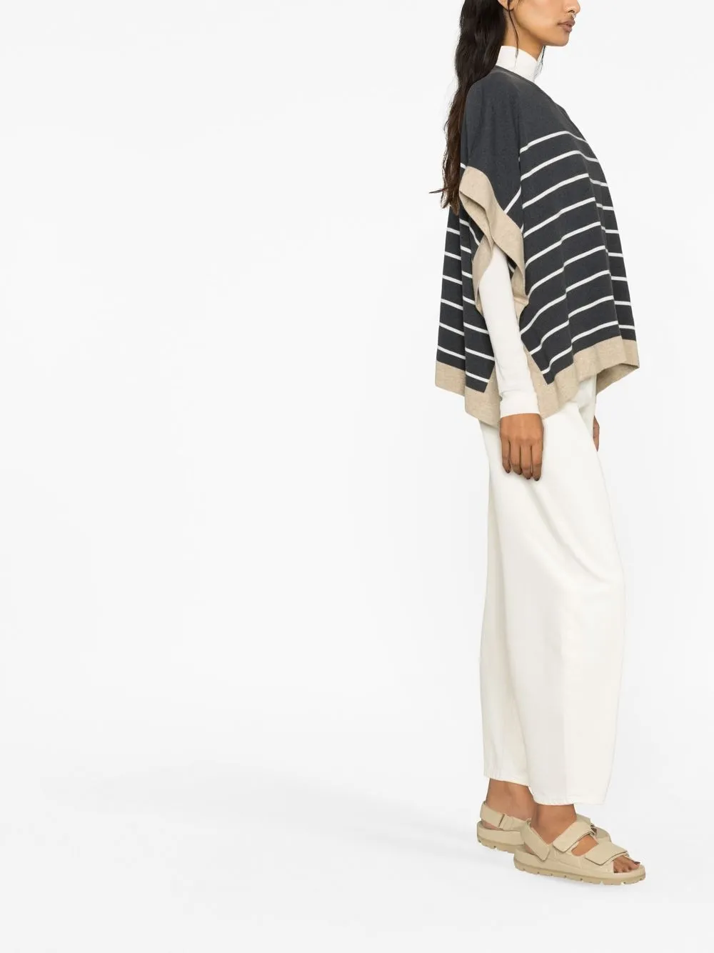 Brunello Cucinelli Striped Sleeveless Top In Grey