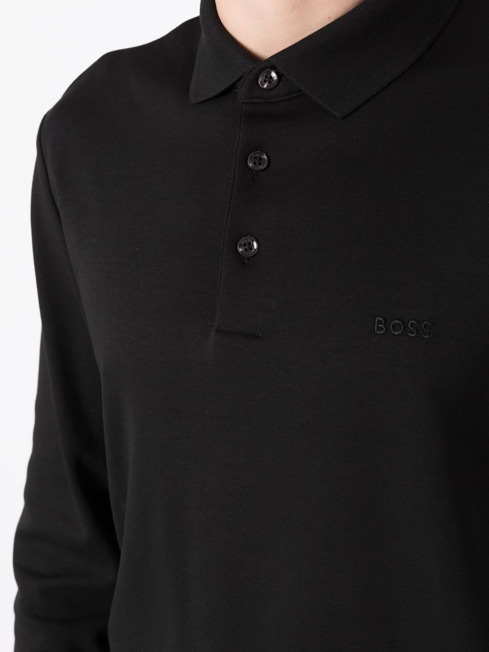 Shop Hugo Boss Long-sleeved Polo Shirt In Black