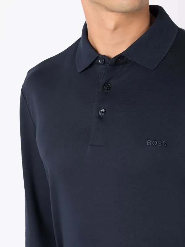 BOSS long-sleeved Polo Shirt | Blue | FARFETCH ZA