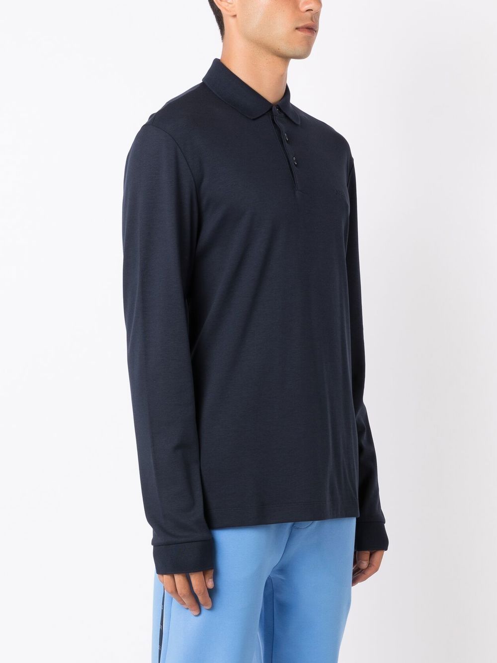 Shop Hugo Boss Long-sleeved Polo Shirt In Blue