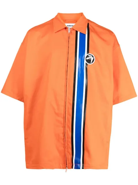 AMBUSH striped zipped short-sleeve shirt