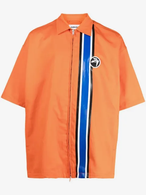 AMBUSH striped zipped short-sleeve shirt