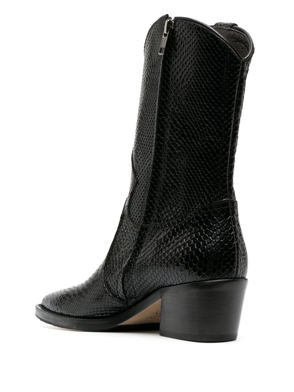 Shop Via Roma 15 Snake-embossed Leather Boots In Black