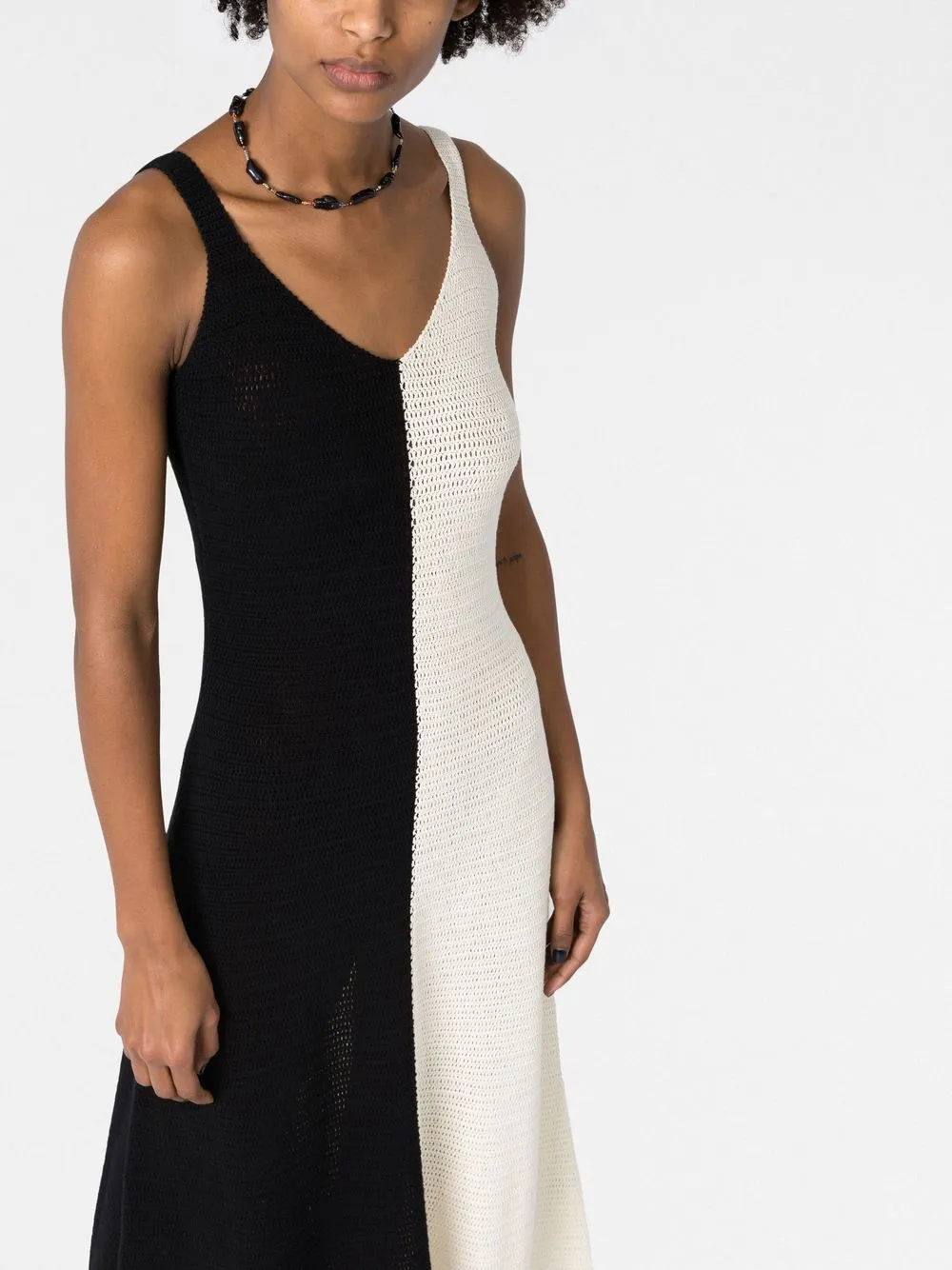 Zimmermann Clover Two-tone Crochet-knit Cotton Midi Dress In Black