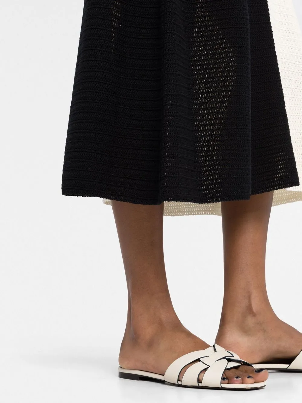 Zimmermann Clover Two-tone Crochet-knit Cotton Midi Dress In Black