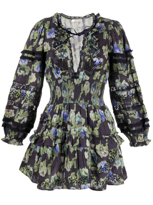 blue love shack fancy dress Prim Silk Floral Halter Dress Pearled Blue / XS