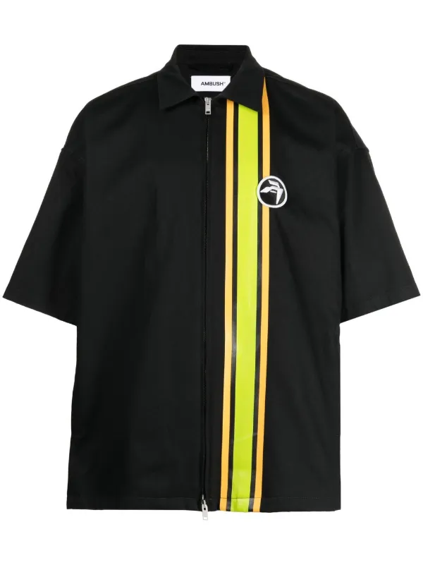AMBUSH ジップアップシャツ VERVAL アンブッシュ AMBUSH ジップアップ ストライプ シャツ | ブラック | FARFETCH JP