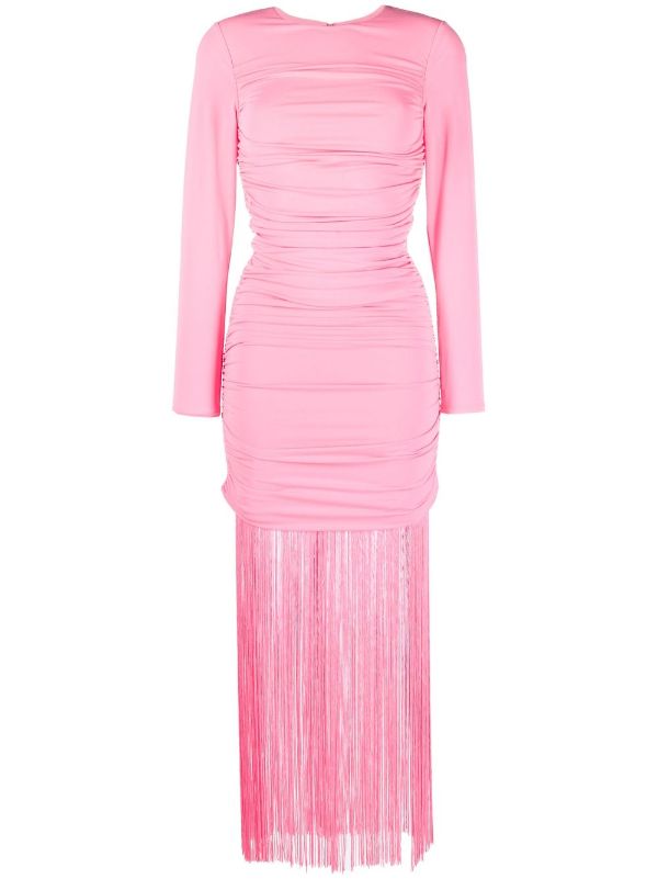 alice and olivia pink fringe dress