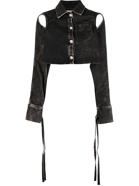 ANDREĀDAMO cut-out cropped denim jacket