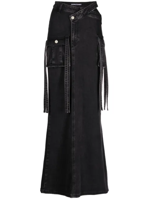 ANDREĀDAMO Drill cutout strap-detailed denim maxi skirt 