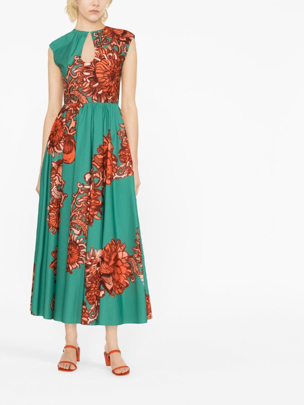 Shop La Doublej Floral-print Cut-out Dress In Green