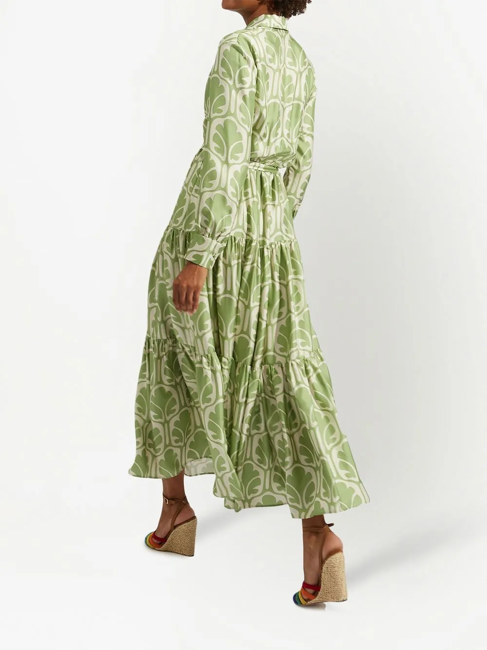 Shop La Doublej Long-sleeve Tied-waist Dress In Green