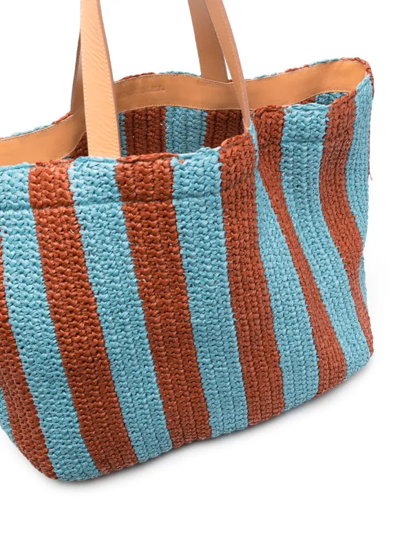 La DoubleJ Riviera Striped Raffia Tote Bag | Blue | FARFETCH