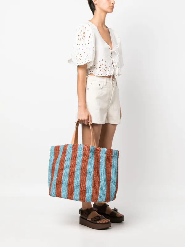 La DoubleJ Riviera Striped Raffia Tote Bag | Blue | FARFETCH