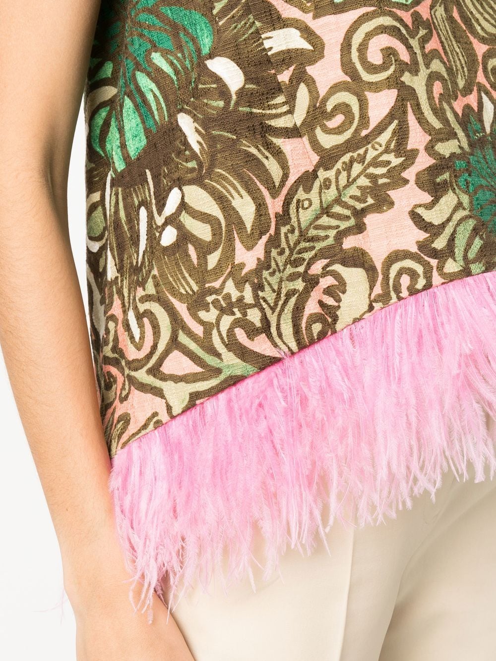 Shop La Doublej Painterly-print Feather-detail Top In Green