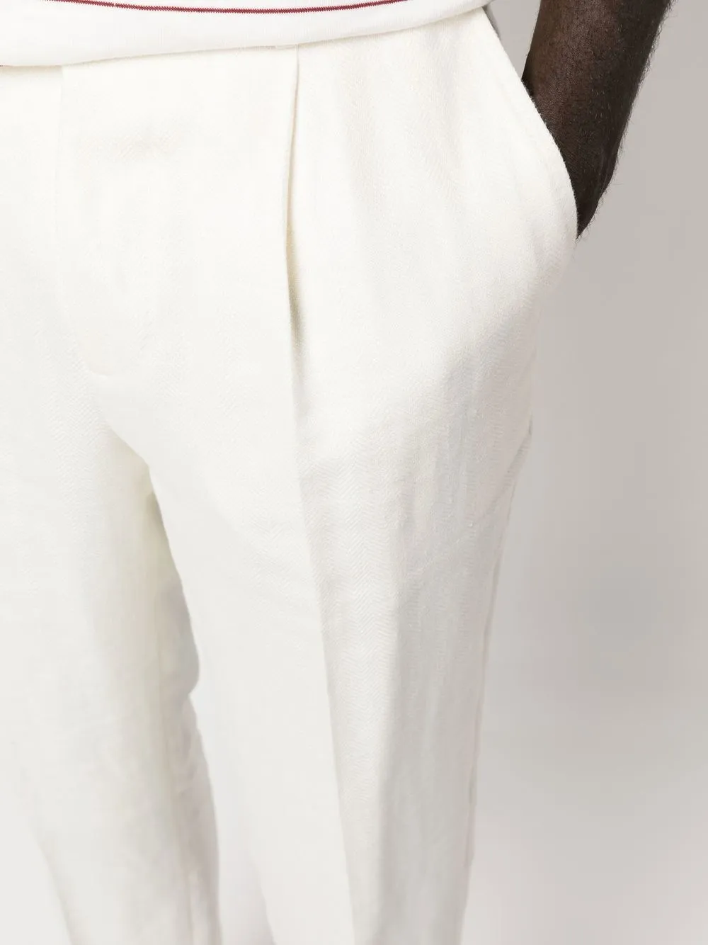 Brunello Cucinelli Ivory-coloured Cotton Tailored Trousers In Weiss