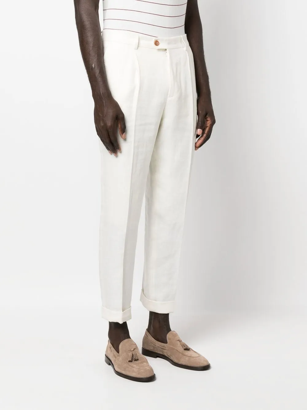 Brunello Cucinelli Ivory-coloured Cotton Tailored Trousers In Weiss