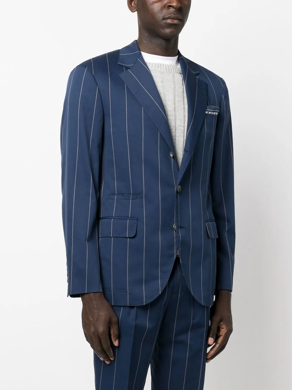 Brunello Cucinelli Pinstripe-print Single-breasted Blazer In Blue