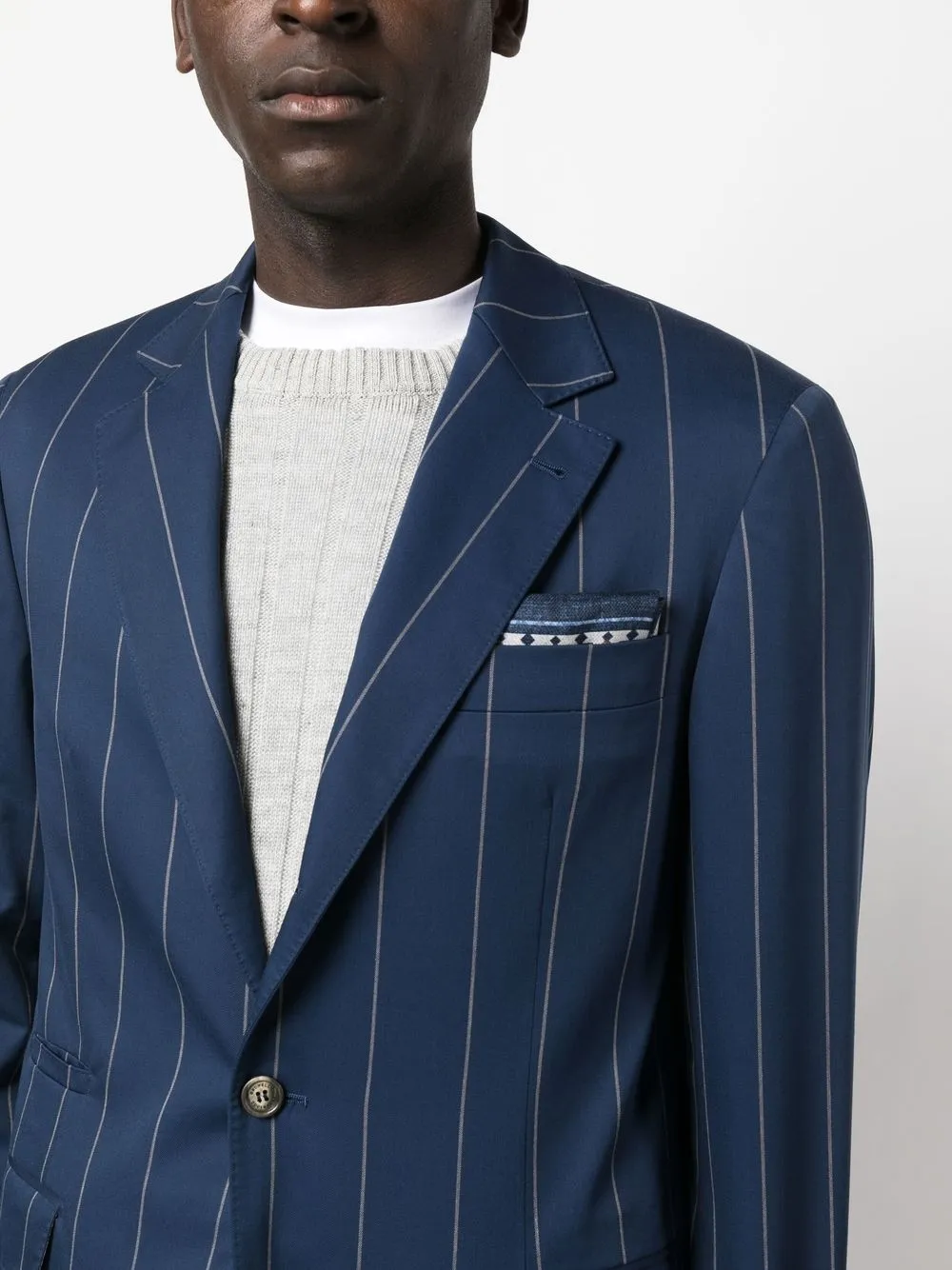 Brunello Cucinelli Pinstripe-print Single-breasted Blazer In Blue