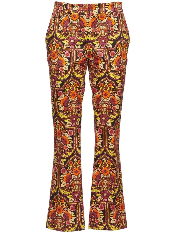 La DoubleJ Floral-pattern Flared Trousers in Black