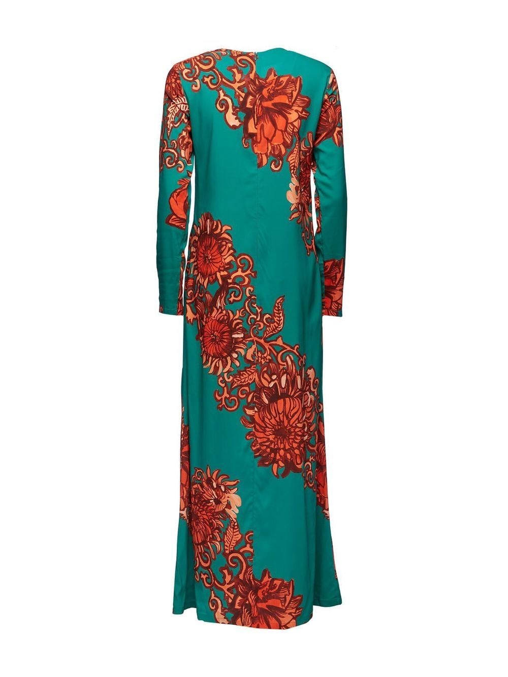 Shop La Doublej Floral-print Long-sleeved-dress In Green