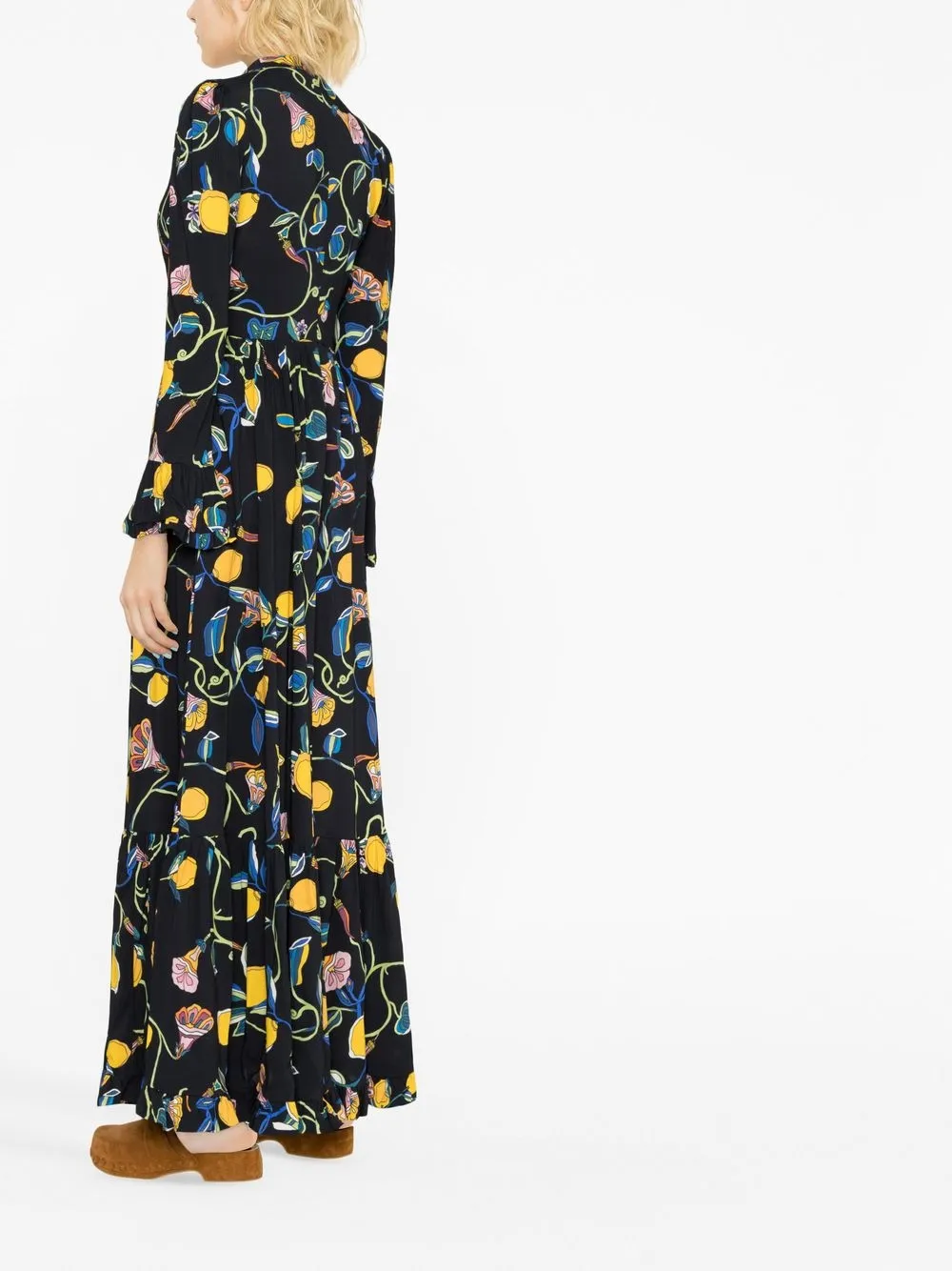 La DoubleJ Maxi-jurk met ruches - Zwart