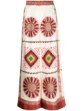 La DoubleJ tile-print silk palazzo trousers - White