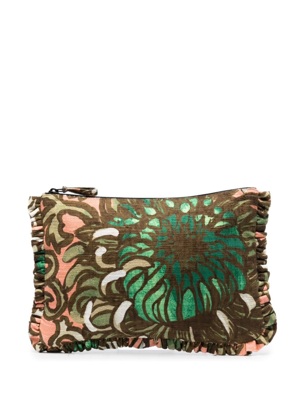 La Doublej Floral-print Cotton Clutch Bag In 褐色