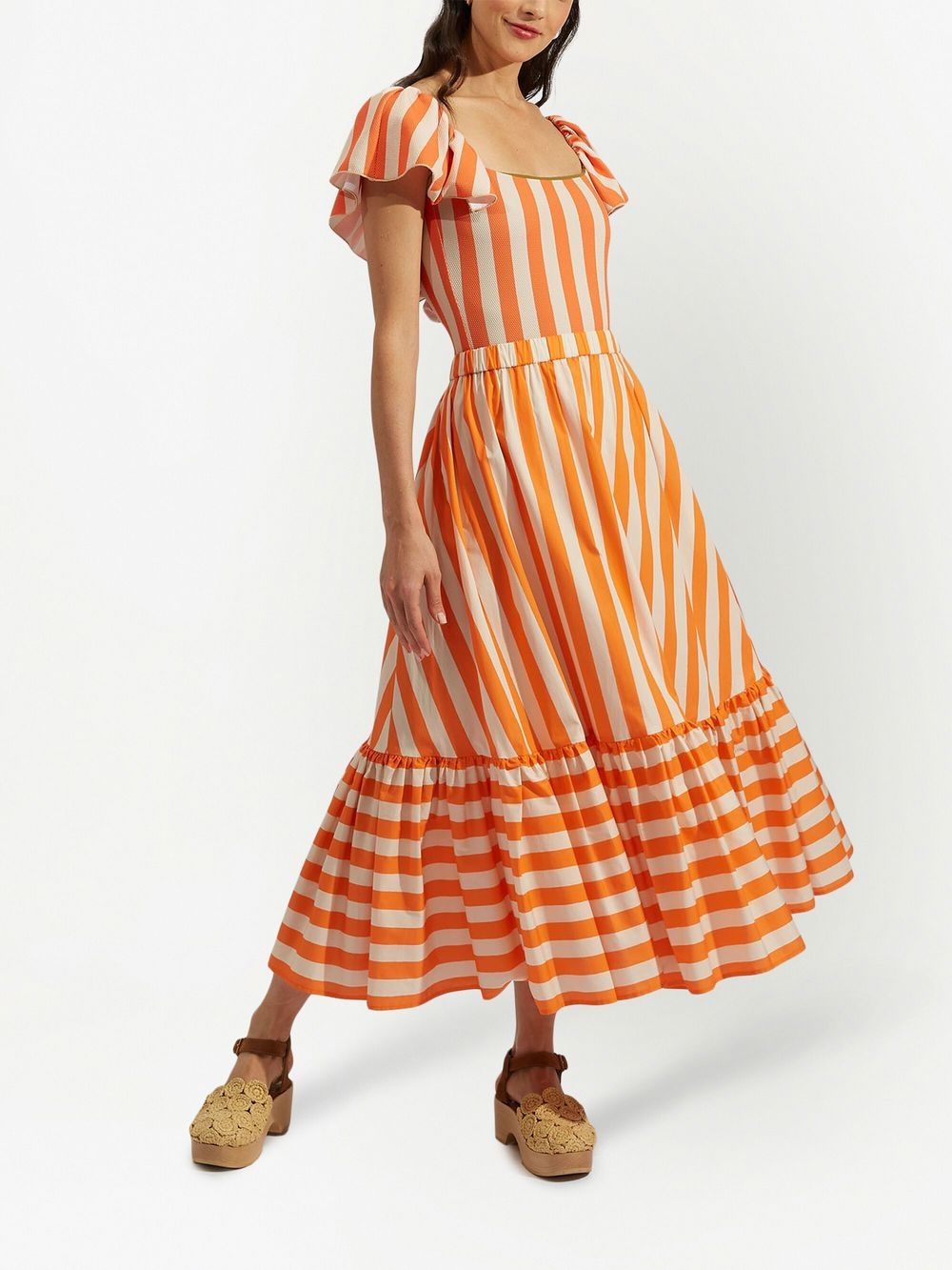 Shop La Doublej Multi-way Striped Midi Skirt In Orange