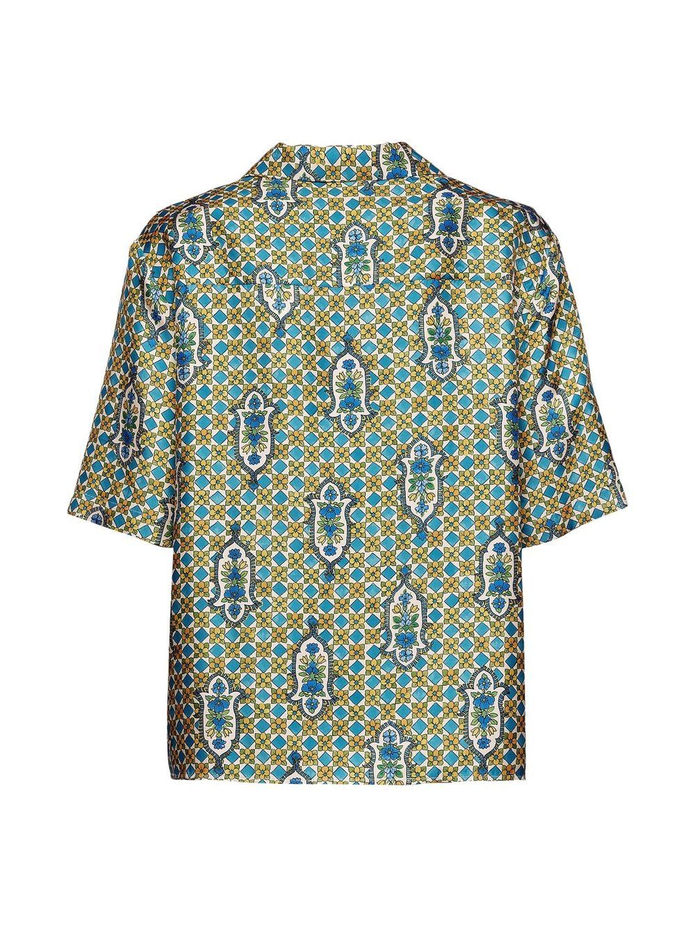 Shop La Doublej Santa Chiara Printed Silk Boxy Shirt In Blue
