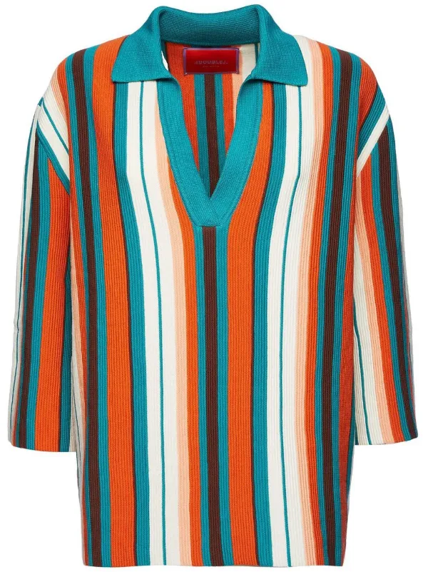 La DoubleJ Bay Polo Stripe-pattern Jumper in Red