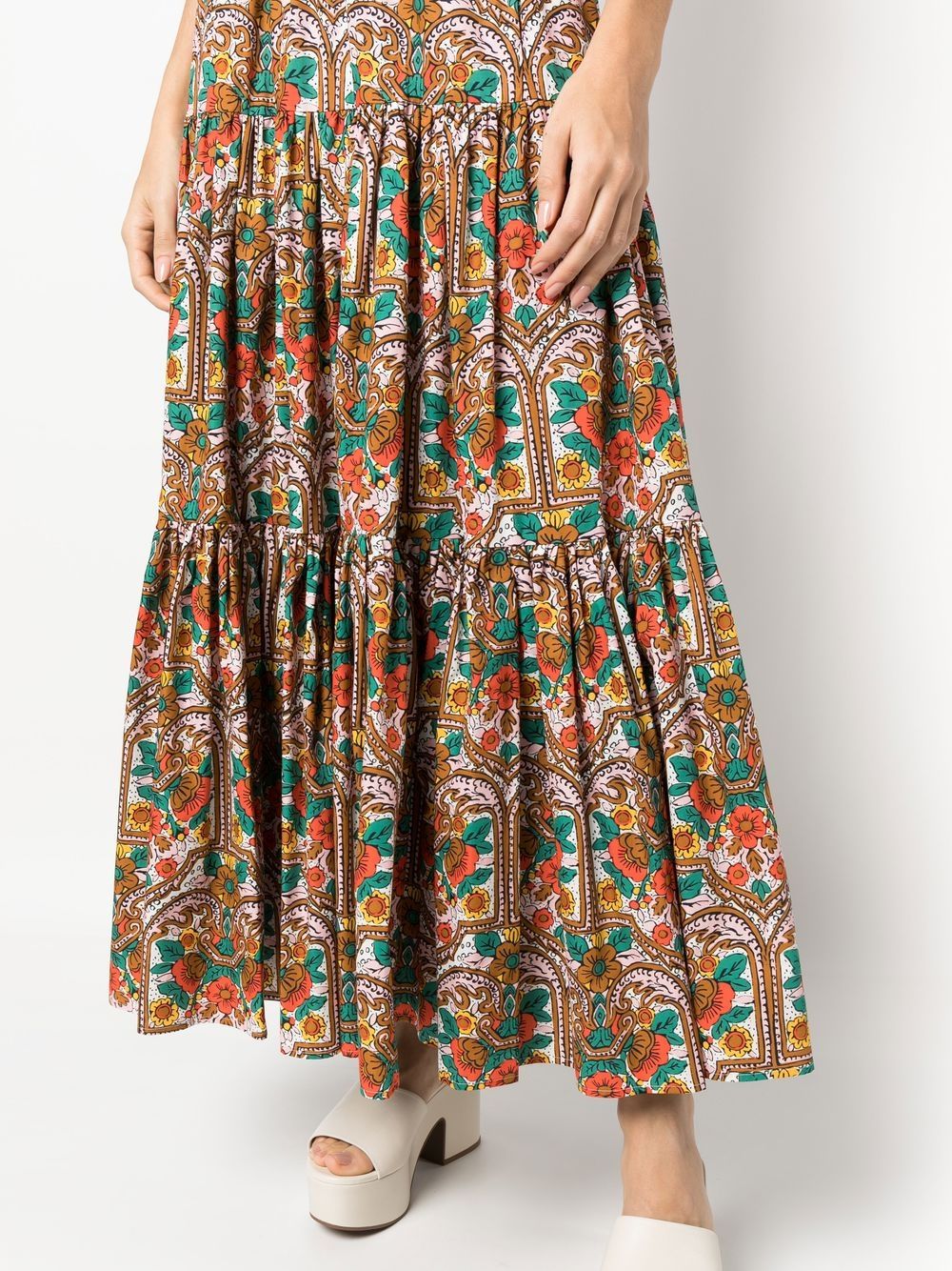 Shop La Doublej Floral-print Tiered Maxi Skirt In White