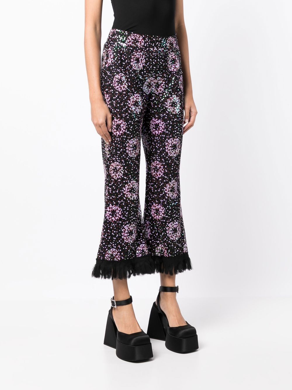 Shop Anna Sui Cropped Sequin-embellished Trousers In Black
