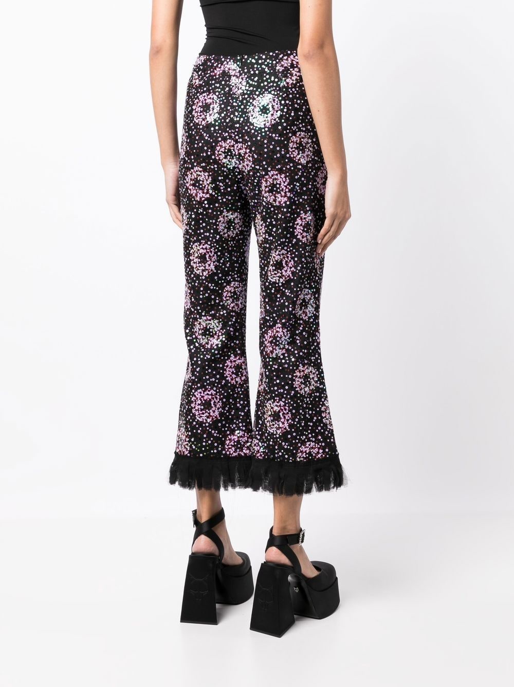 Shop Anna Sui Cropped Sequin-embellished Trousers In Black