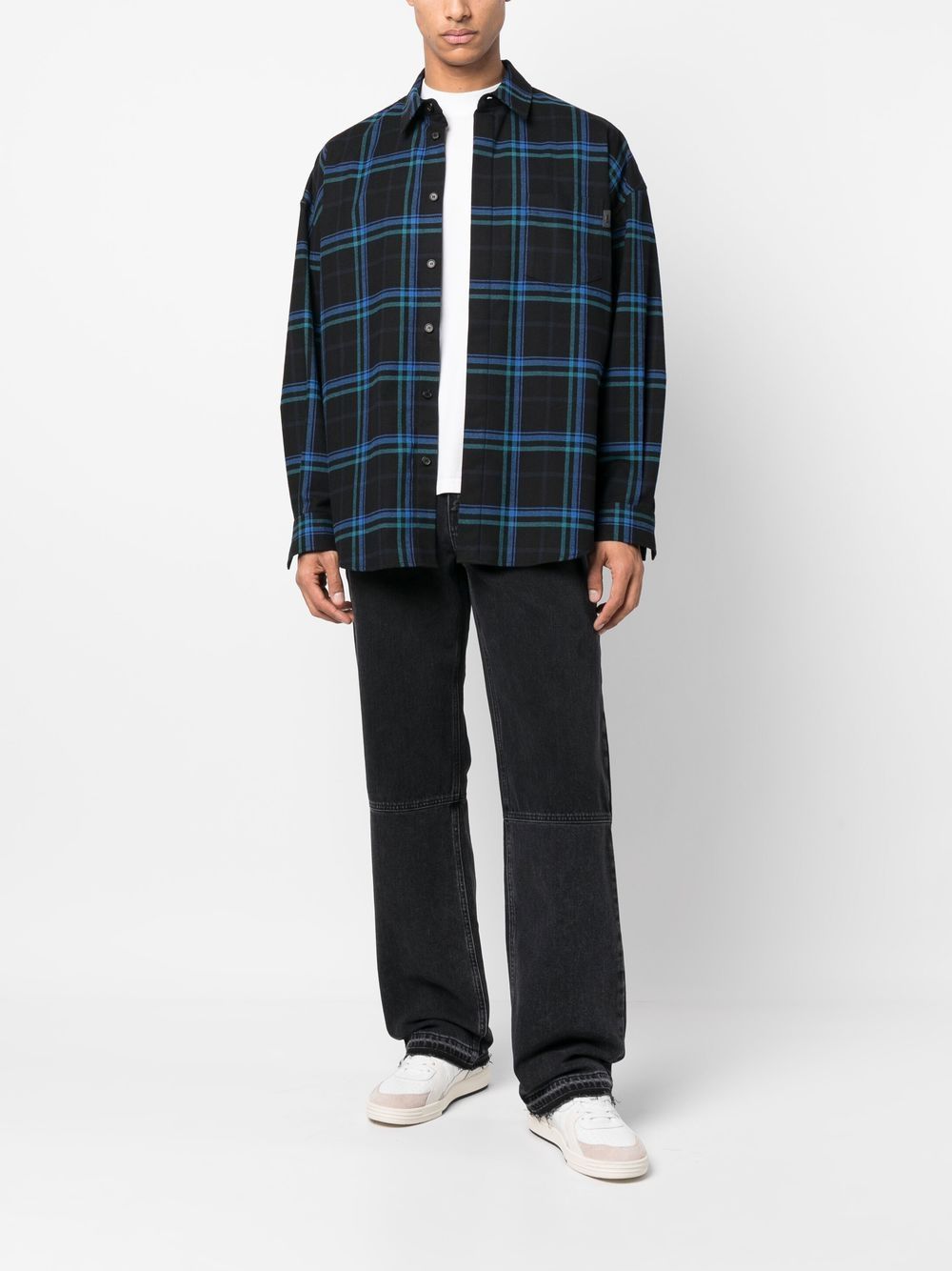Shop Juunj Checked Chest-pocket Shirt In Blue