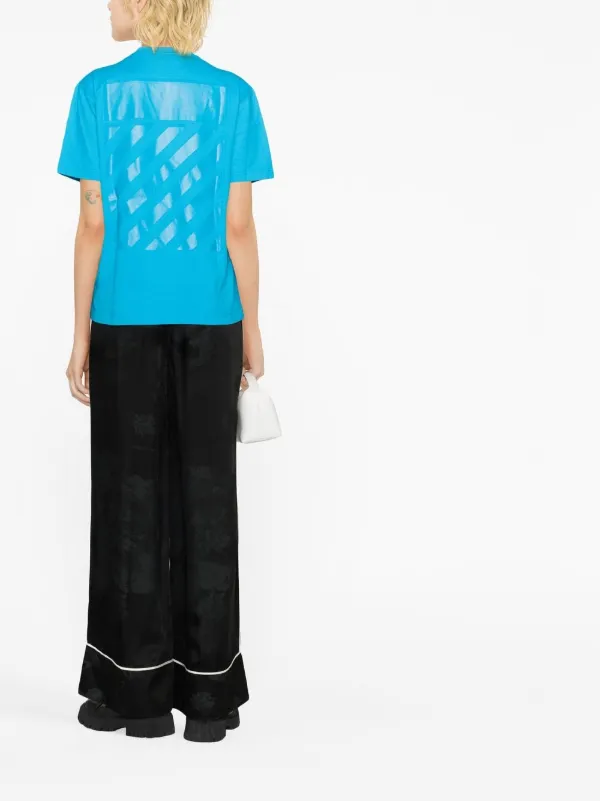 【OFF-WHITE】Blue☆カジュアル Diag コットン Tシャツ Off-White オフホワイト Diagストライプ Tシャツ | ブルー