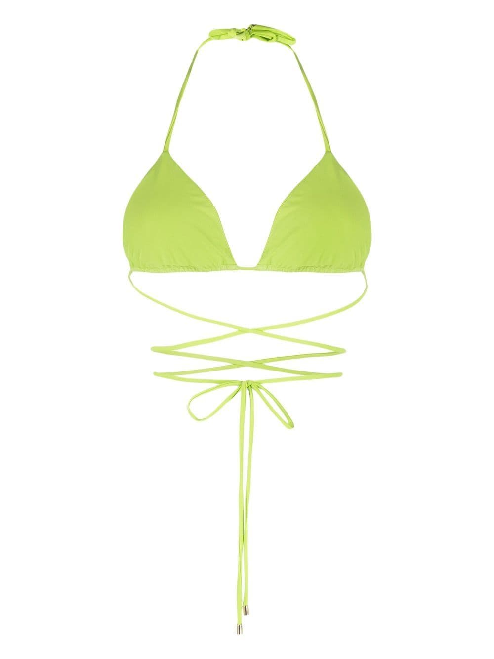Shop Self-portrait Crystal Triangle Strappy Bikini Top In Green