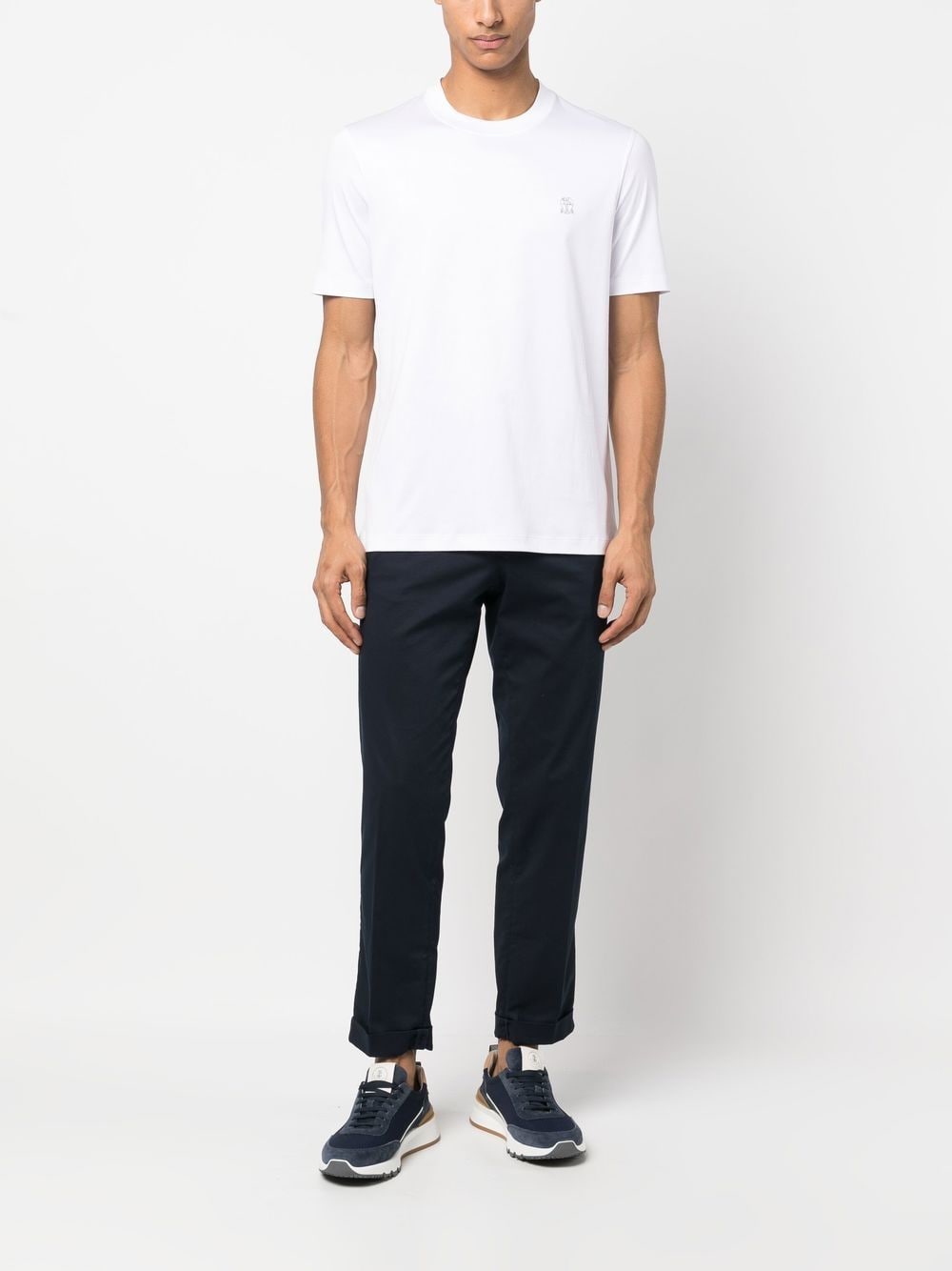 Shop Brunello Cucinelli Embroidered-logo Cotton T-shirt In Weiss