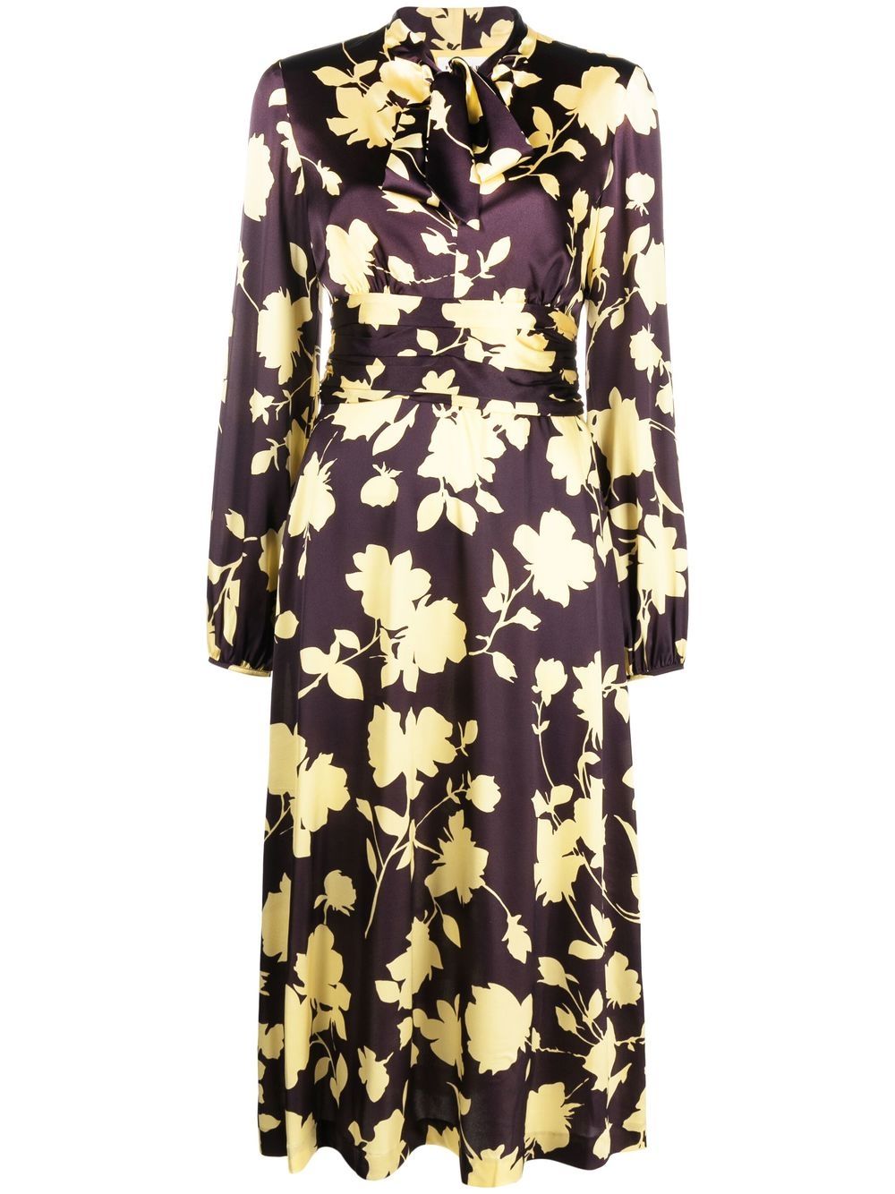 P.a.r.o.s.h Floral-print Pussy-bow Dress In Purple