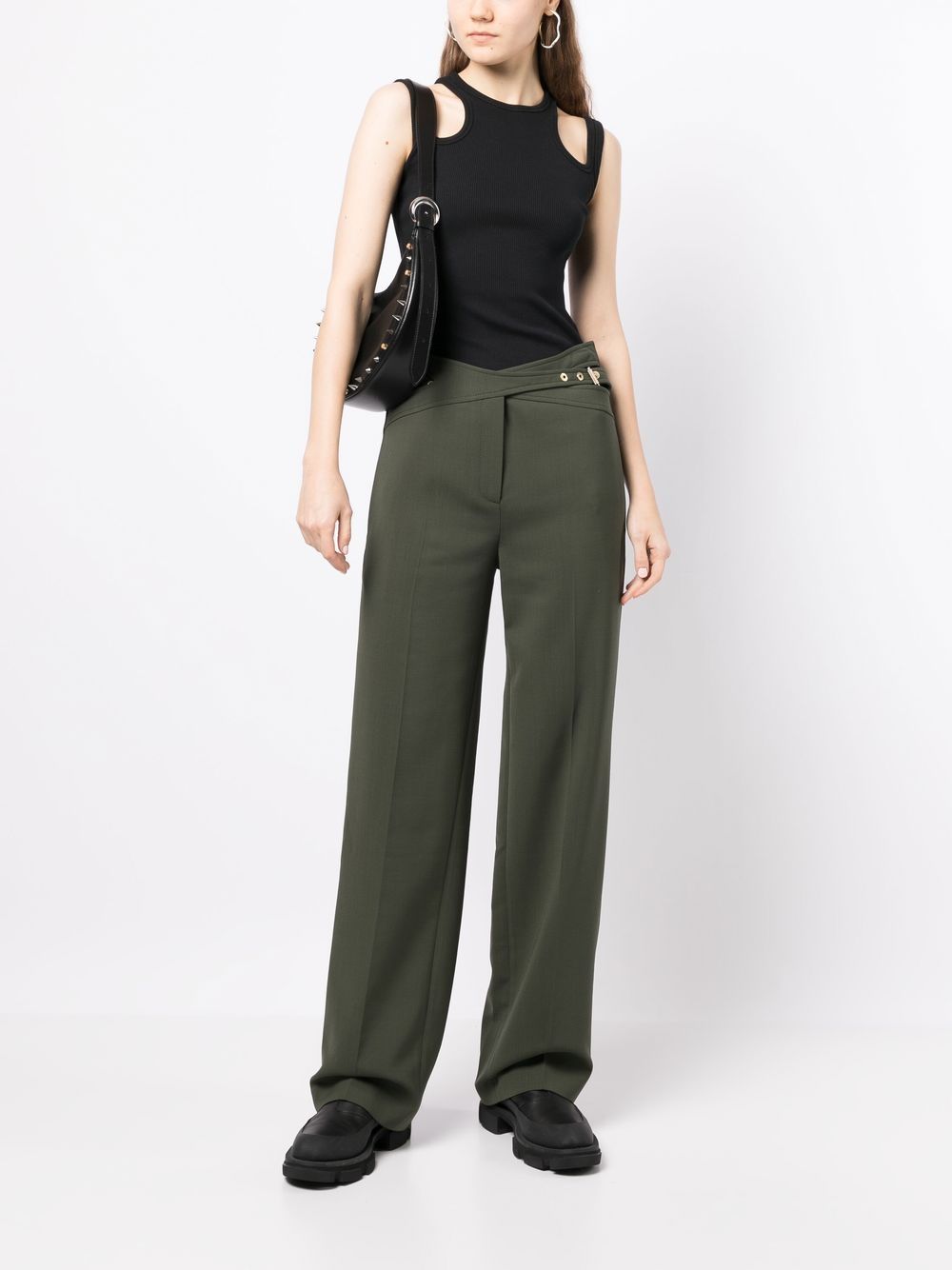 Shop Dion Lee Belt-detail Wide-leg Trousers In 绿色