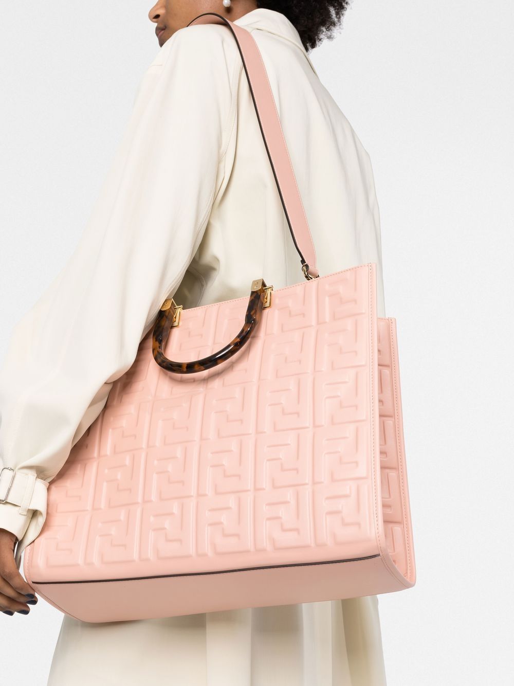 Shop Fendi Embossed-ff Logo Tote Bag In Pink
