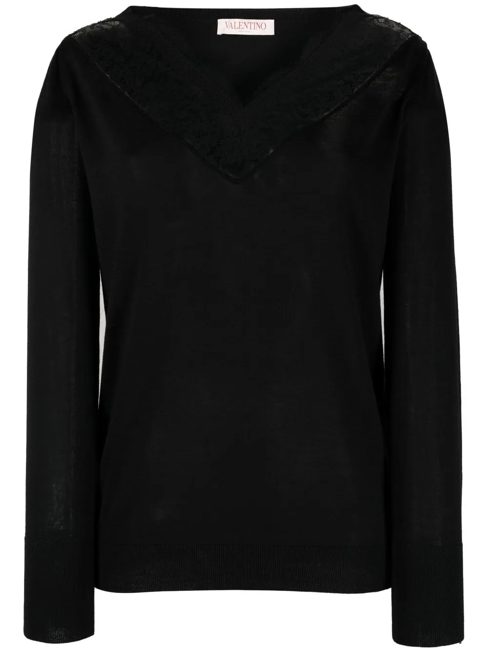 

Valentino lace-trimmed V-neck jumper - Black