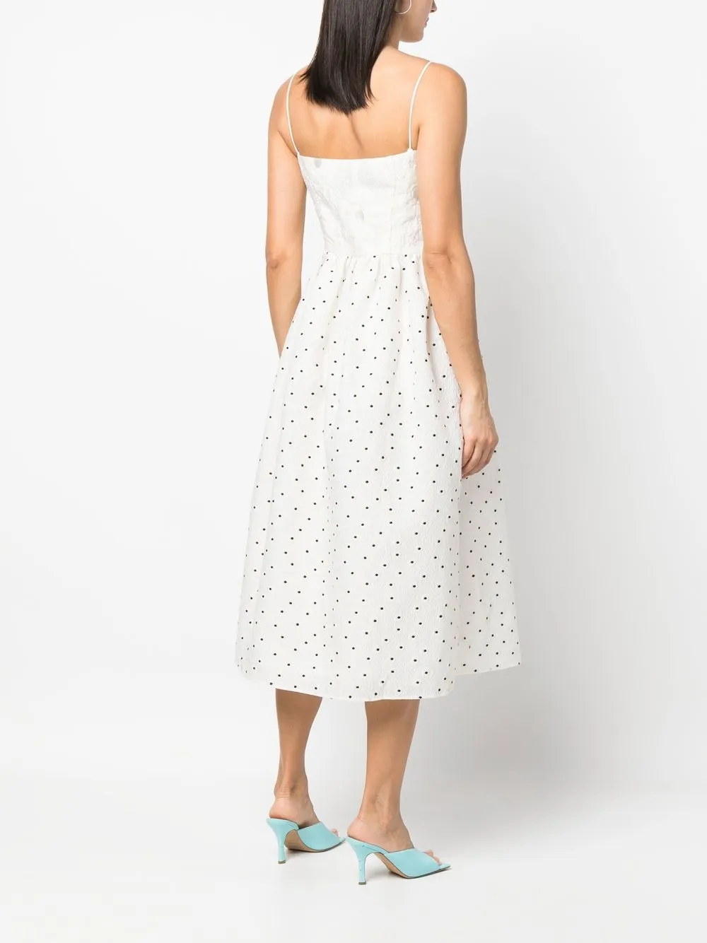 Shop Stine Goya Polka Dot-print Midi Dress In 白色