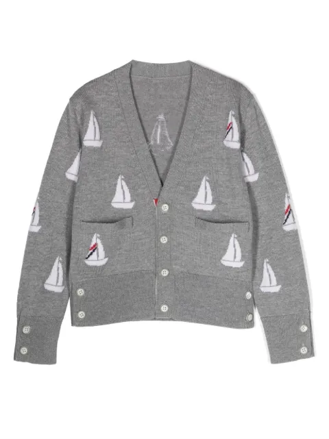 Thom Browne Kids patterned intarsia knit cardigan